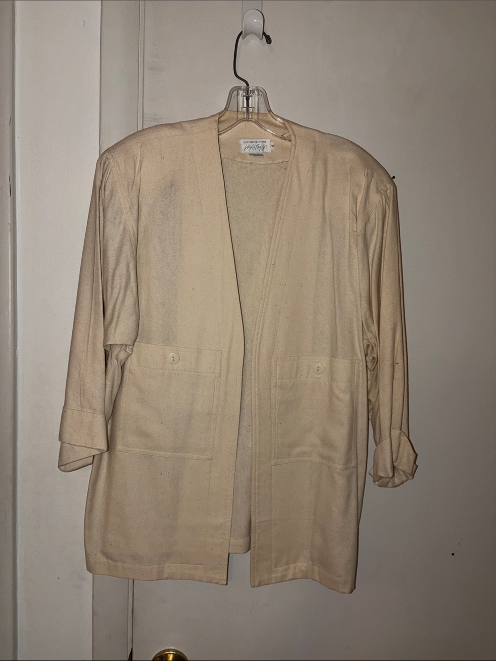 Vintage 80s Lord & Taylor Exclusive 100% Silk Cream Blazer + Pants Suit Set